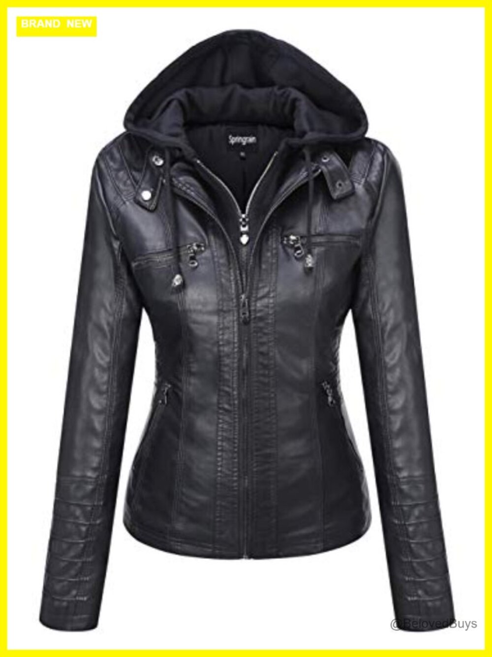 Faux Leather Moto Jacket Womens Windproof Long Sleeve Slim Fit